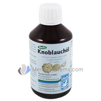 Loja online de productos para pombos e para Columbofilia: Backs Knoblauchol 250 ml, (óleo de alho enriquecido). Para Pombos