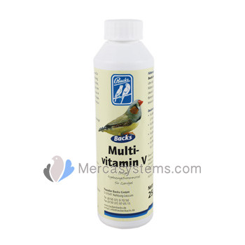 Backs Multivitamin V 250ml, (excelente suplemento multivitamínico enriquecido para pássaros e aves)