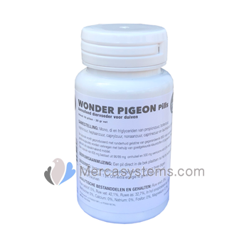 Wonder Pigeon pills, (um produto desenvolvido cientificamente para melhorar o bem-estar de pombos-correio)